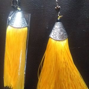 Handmade Tassel Earrings w/ Antique Silver Cap